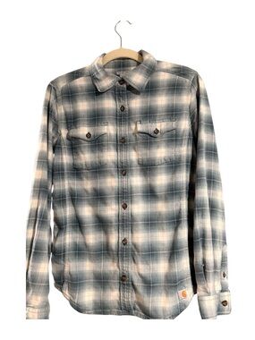 Carhartt Women’s Small Blue Plaid Long Sleeve Button-Up Work Shirt